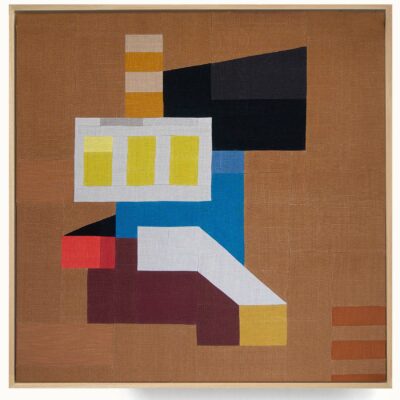 grand tableau patchwork représentant une architecture