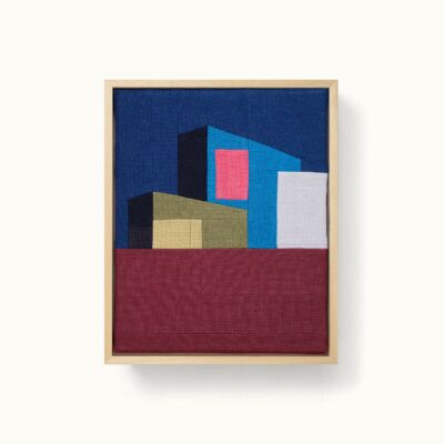 tableaux patchwork représentant une architecture moderniste et colorée