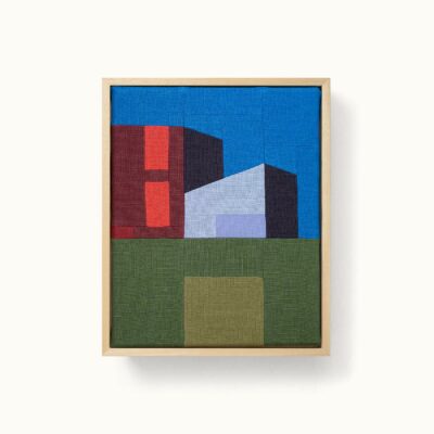 tableaux patchwork représentant une architecture moderniste et colorée