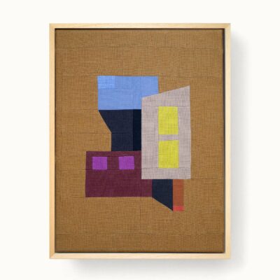 tableaux patchwork représentant une architecture moderniste et colorée