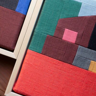 gros plan sur patchwork en lin coloré